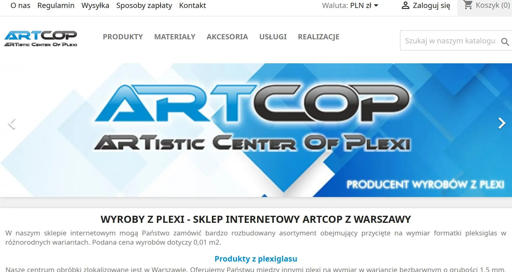 Sklep PrestaShop Artcop z produktami z plexi